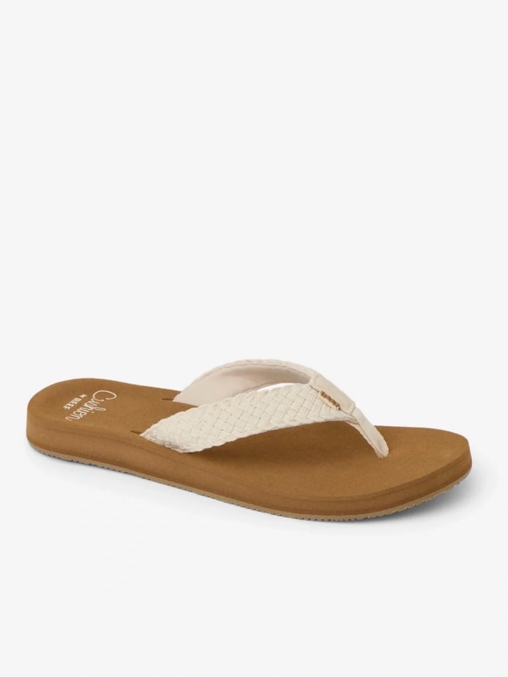 Reef Baja Maria Women’s Tan Footbed Sandals with Cream Braided Straps NWT